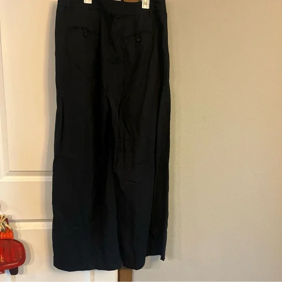 Madewell The Harlow High Rise Wide-Leg Linen-Blend Trouser Pant in True Black - Picture 9 of 9